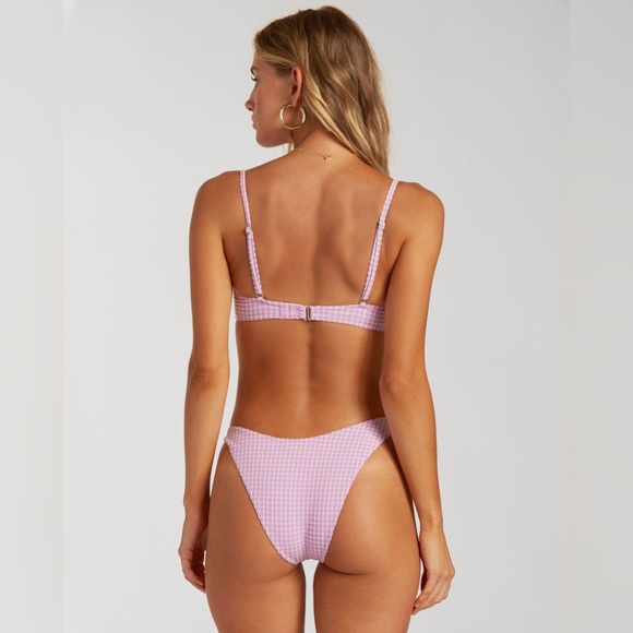 Billabong 💜 Check Print Lilac Textured Underwire Bralette Bikini Top - Picture 8 of 14